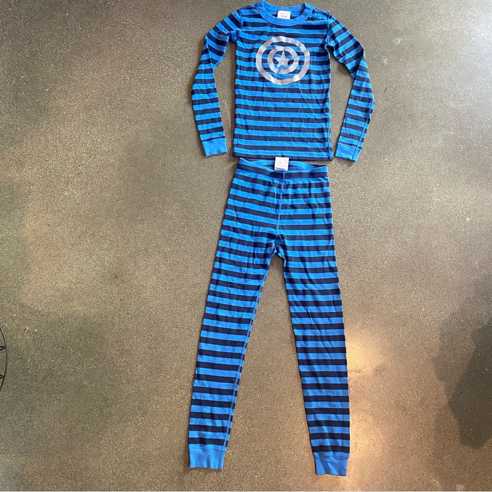 Hanna Andersson‎ Boys Size 10 Pajamas Marvel Captain America Blue Stripe Long